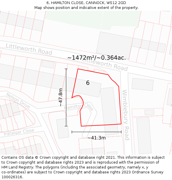 6, HAMILTON CLOSE, CANNOCK, WS12 2GD: Plot and title map