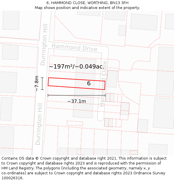6, HAMMOND CLOSE, WORTHING, BN13 3FH: Plot and title map