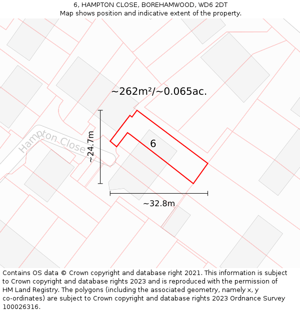 6, HAMPTON CLOSE, BOREHAMWOOD, WD6 2DT: Plot and title map