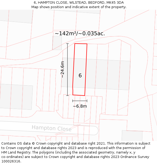 6, HAMPTON CLOSE, WILSTEAD, BEDFORD, MK45 3DA: Plot and title map