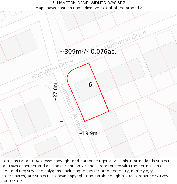 6, HAMPTON DRIVE, WIDNES, WA8 5BZ: Plot and title map