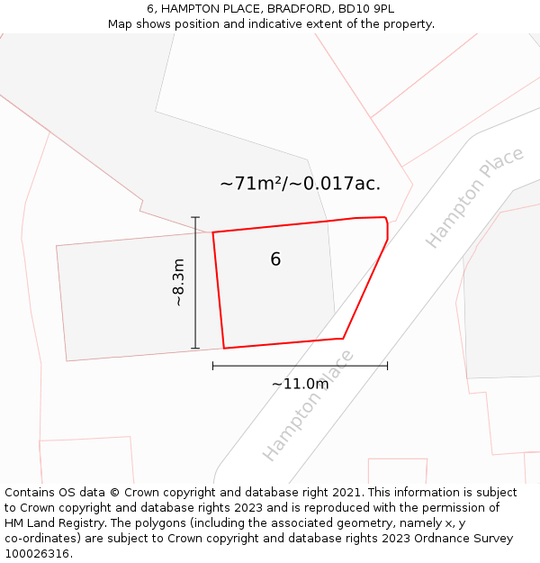 6, HAMPTON PLACE, BRADFORD, BD10 9PL: Plot and title map