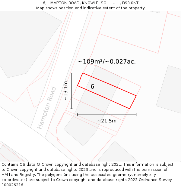 6, HAMPTON ROAD, KNOWLE, SOLIHULL, B93 0NT: Plot and title map