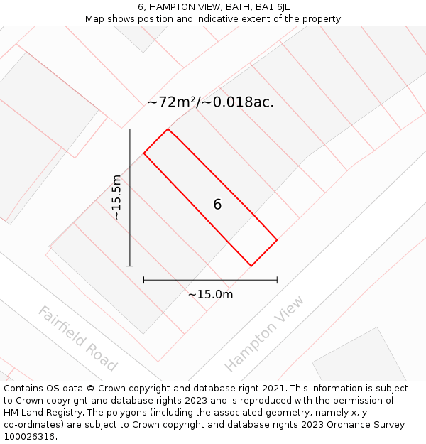 6, HAMPTON VIEW, BATH, BA1 6JL: Plot and title map