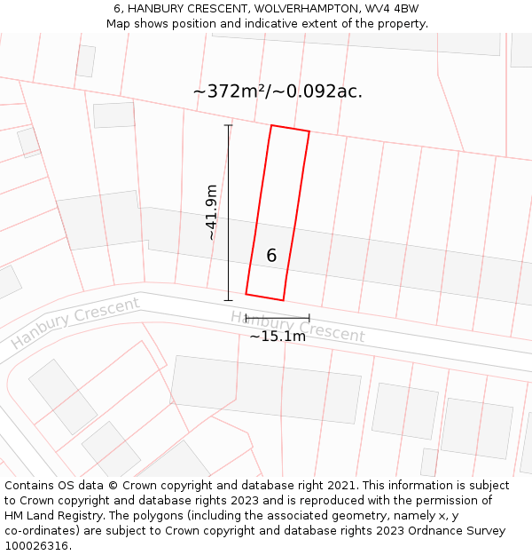 6, HANBURY CRESCENT, WOLVERHAMPTON, WV4 4BW: Plot and title map
