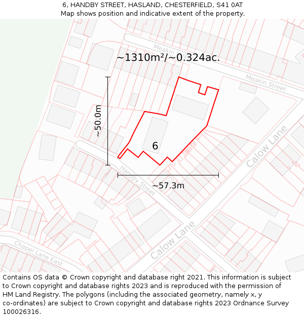 6, HANDBY STREET, HASLAND, CHESTERFIELD, S41 0AT: Plot and title map