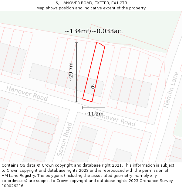 6, HANOVER ROAD, EXETER, EX1 2TB: Plot and title map