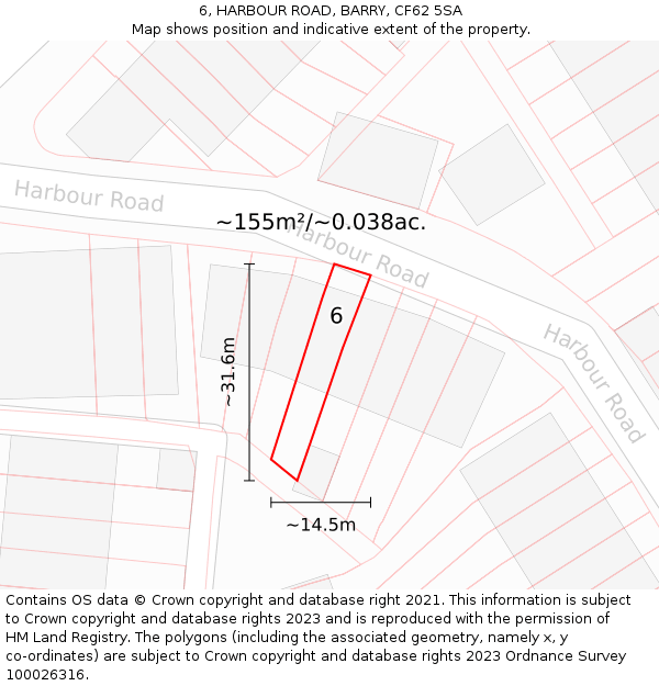 6, HARBOUR ROAD, BARRY, CF62 5SA: Plot and title map