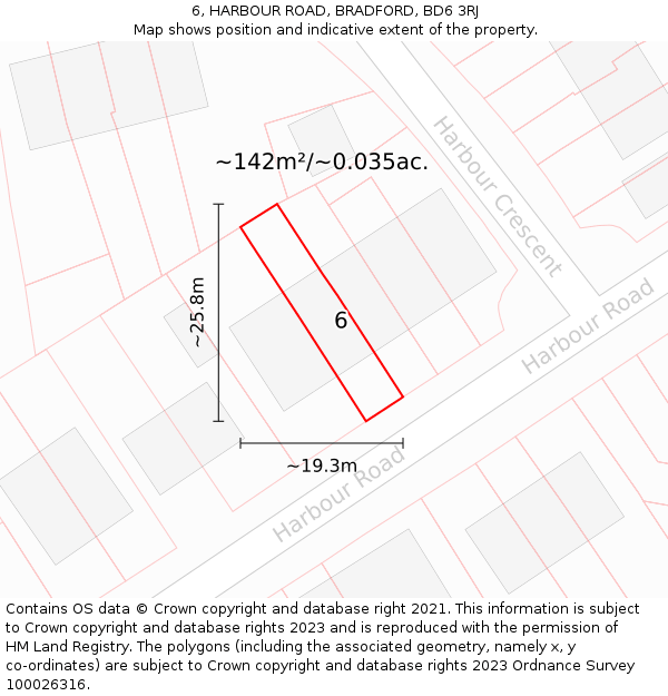 6, HARBOUR ROAD, BRADFORD, BD6 3RJ: Plot and title map