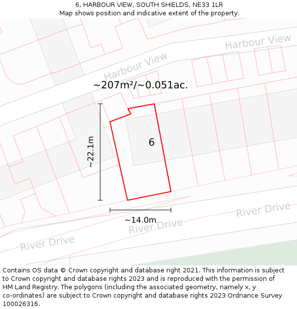 6, HARBOUR VIEW, SOUTH SHIELDS, NE33 1LR: Plot and title map