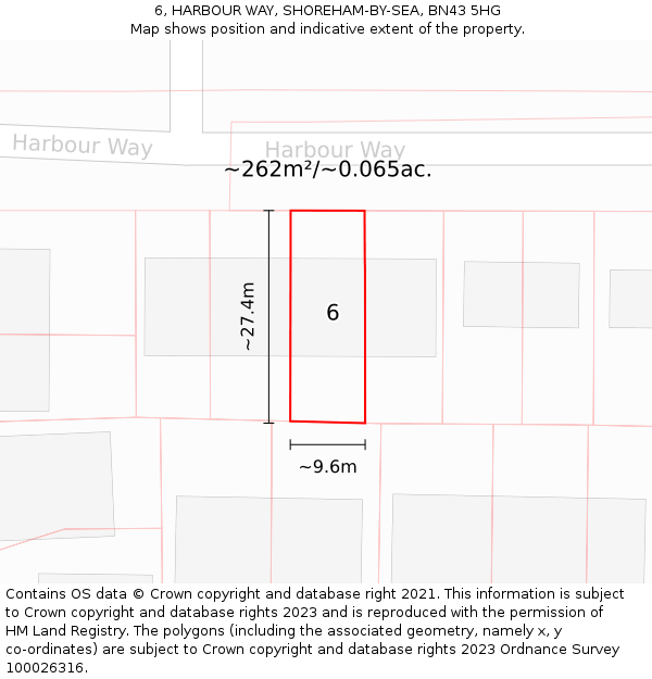 6, HARBOUR WAY, SHOREHAM-BY-SEA, BN43 5HG: Plot and title map