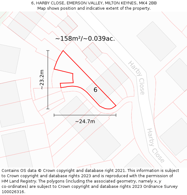 6, HARBY CLOSE, EMERSON VALLEY, MILTON KEYNES, MK4 2BB: Plot and title map