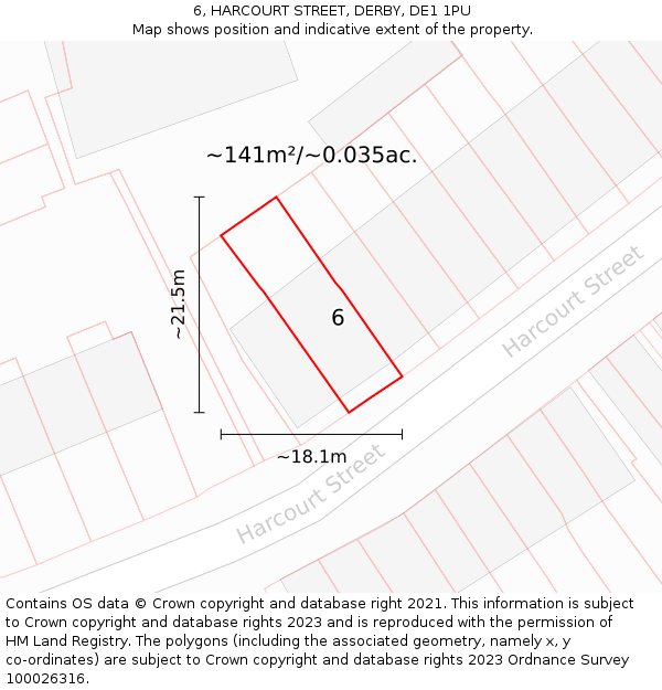 6, HARCOURT STREET, DERBY, DE1 1PU: Plot and title map
