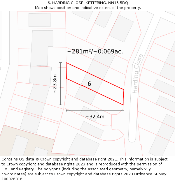 6, HARDING CLOSE, KETTERING, NN15 5DQ: Plot and title map