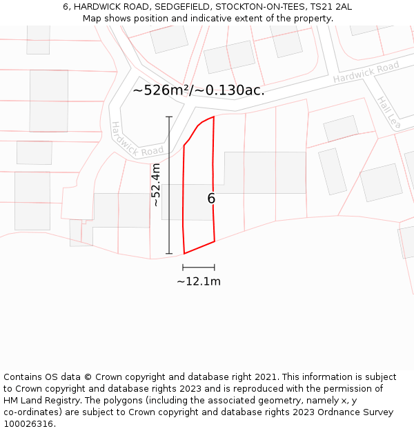 6, HARDWICK ROAD, SEDGEFIELD, STOCKTON-ON-TEES, TS21 2AL: Plot and title map
