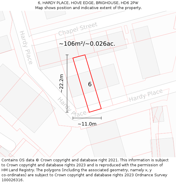6, HARDY PLACE, HOVE EDGE, BRIGHOUSE, HD6 2PW: Plot and title map