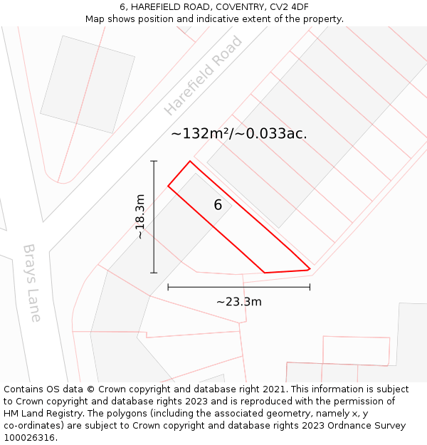 6, HAREFIELD ROAD, COVENTRY, CV2 4DF: Plot and title map