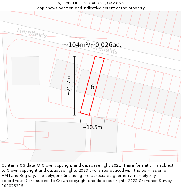 6, HAREFIELDS, OXFORD, OX2 8NS: Plot and title map