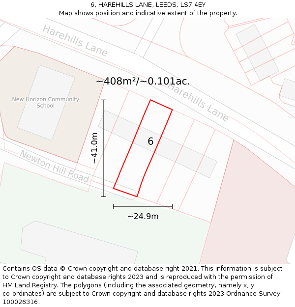 6, HAREHILLS LANE, LEEDS, LS7 4EY: Plot and title map