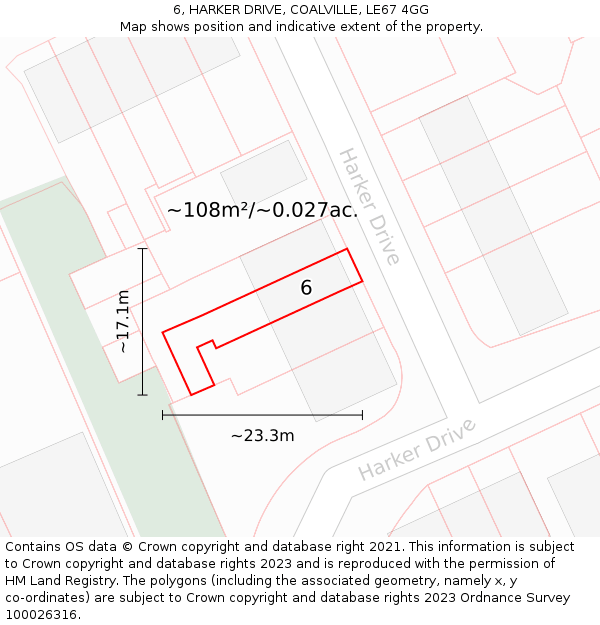 6, HARKER DRIVE, COALVILLE, LE67 4GG: Plot and title map