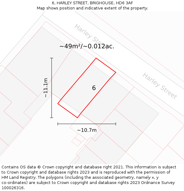 6, HARLEY STREET, BRIGHOUSE, HD6 3AF: Plot and title map