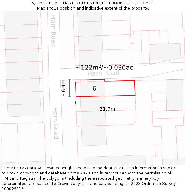 6, HARN ROAD, HAMPTON CENTRE, PETERBOROUGH, PE7 8GH: Plot and title map