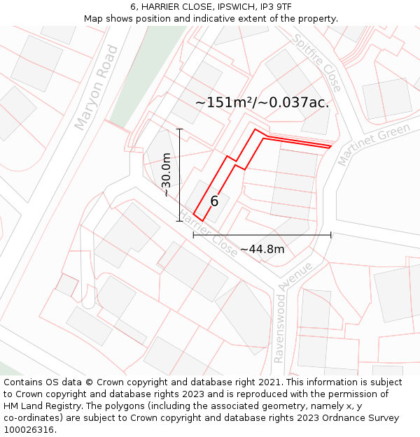 6, HARRIER CLOSE, IPSWICH, IP3 9TF: Plot and title map