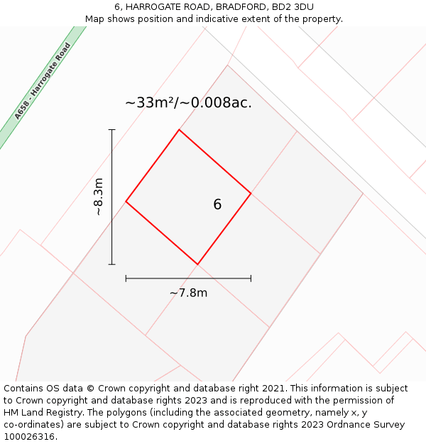 6, HARROGATE ROAD, BRADFORD, BD2 3DU: Plot and title map