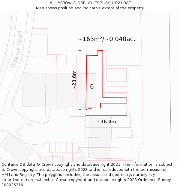 6, HARROW CLOSE, AYLESBURY, HP21 9AE: Plot and title map