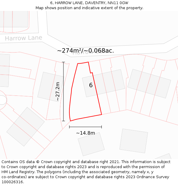 6, HARROW LANE, DAVENTRY, NN11 0GW: Plot and title map