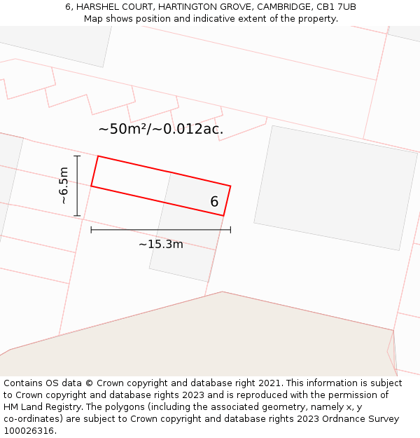 6, HARSHEL COURT, HARTINGTON GROVE, CAMBRIDGE, CB1 7UB: Plot and title map