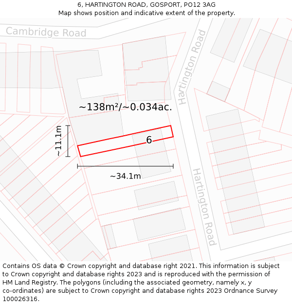 6, HARTINGTON ROAD, GOSPORT, PO12 3AG: Plot and title map
