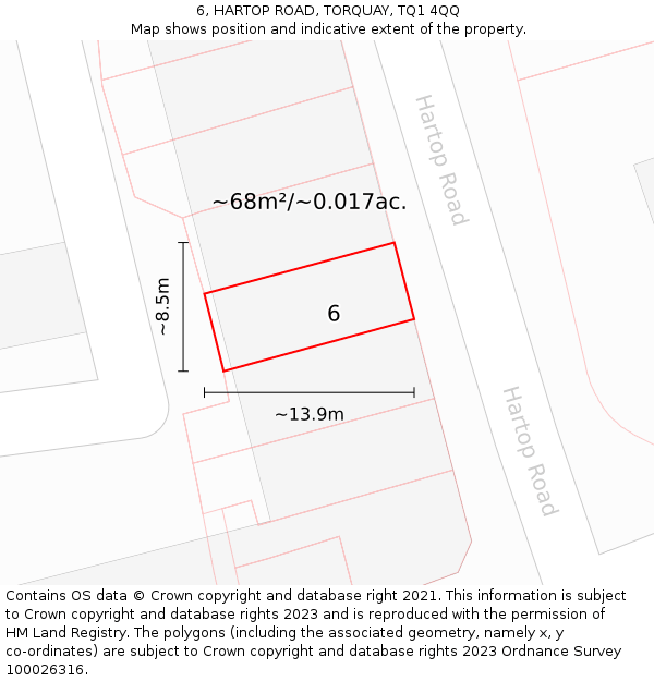 6, HARTOP ROAD, TORQUAY, TQ1 4QQ: Plot and title map