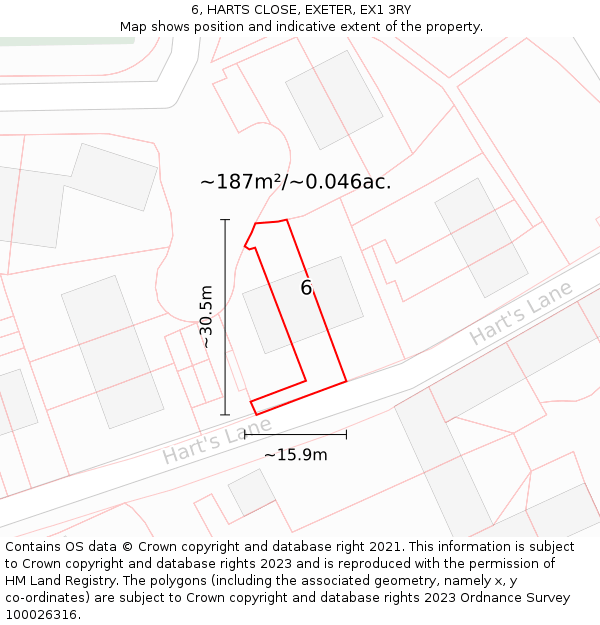 6, HARTS CLOSE, EXETER, EX1 3RY: Plot and title map