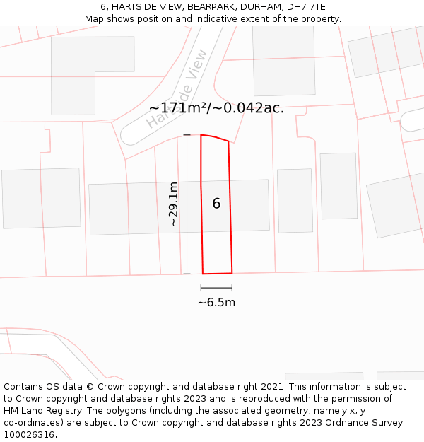 6, HARTSIDE VIEW, BEARPARK, DURHAM, DH7 7TE: Plot and title map