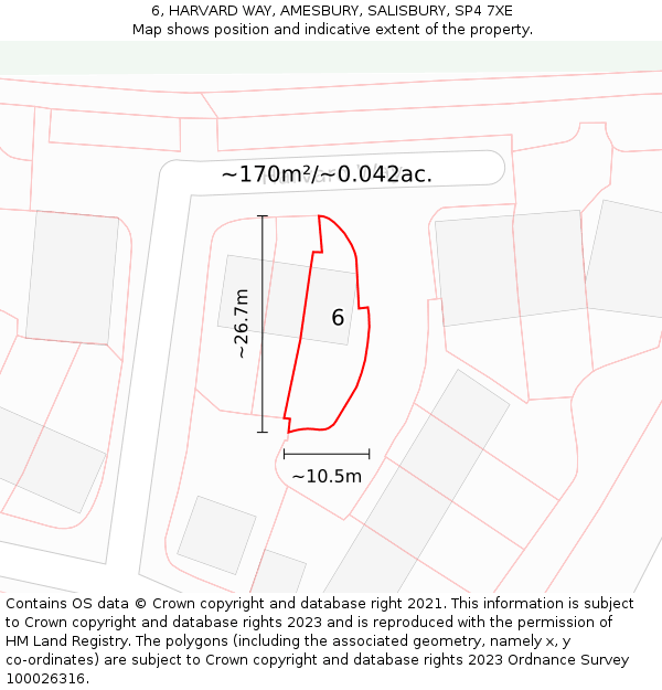 6, HARVARD WAY, AMESBURY, SALISBURY, SP4 7XE: Plot and title map