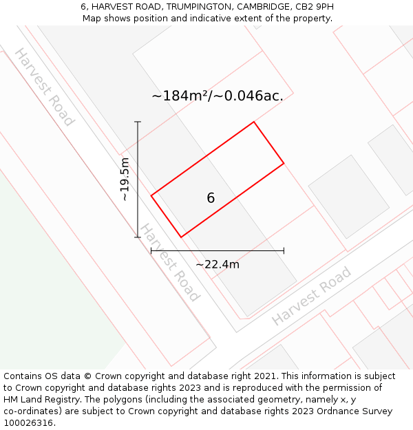 6, HARVEST ROAD, TRUMPINGTON, CAMBRIDGE, CB2 9PH: Plot and title map