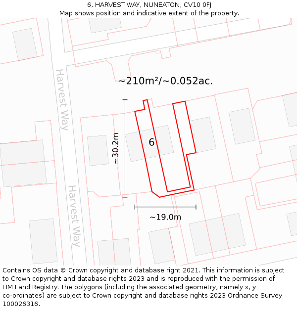 6, HARVEST WAY, NUNEATON, CV10 0FJ: Plot and title map