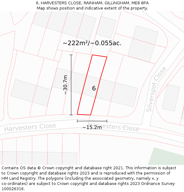 6, HARVESTERS CLOSE, RAINHAM, GILLINGHAM, ME8 8PA: Plot and title map