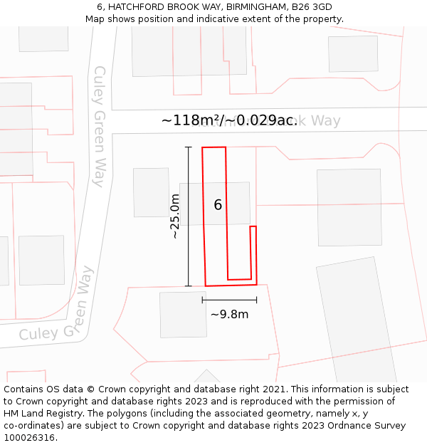 6, HATCHFORD BROOK WAY, BIRMINGHAM, B26 3GD: Plot and title map