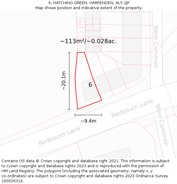 6, HATCHING GREEN, HARPENDEN, AL5 2JP: Plot and title map
