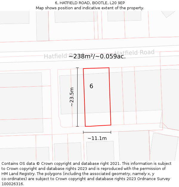 6, HATFIELD ROAD, BOOTLE, L20 9EP: Plot and title map