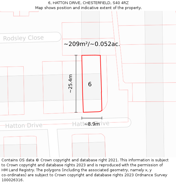 6, HATTON DRIVE, CHESTERFIELD, S40 4RZ: Plot and title map