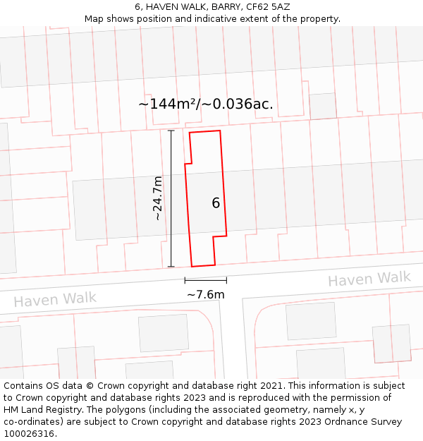 6, HAVEN WALK, BARRY, CF62 5AZ: Plot and title map