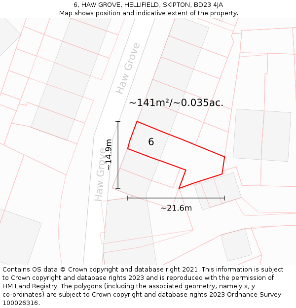 6, HAW GROVE, HELLIFIELD, SKIPTON, BD23 4JA: Plot and title map