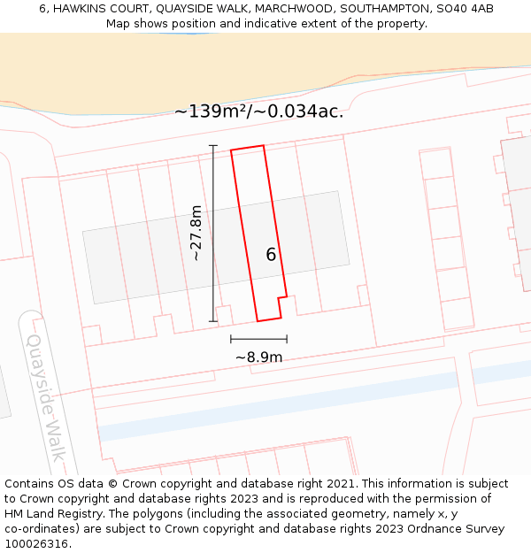 6, HAWKINS COURT, QUAYSIDE WALK, MARCHWOOD, SOUTHAMPTON, SO40 4AB: Plot and title map