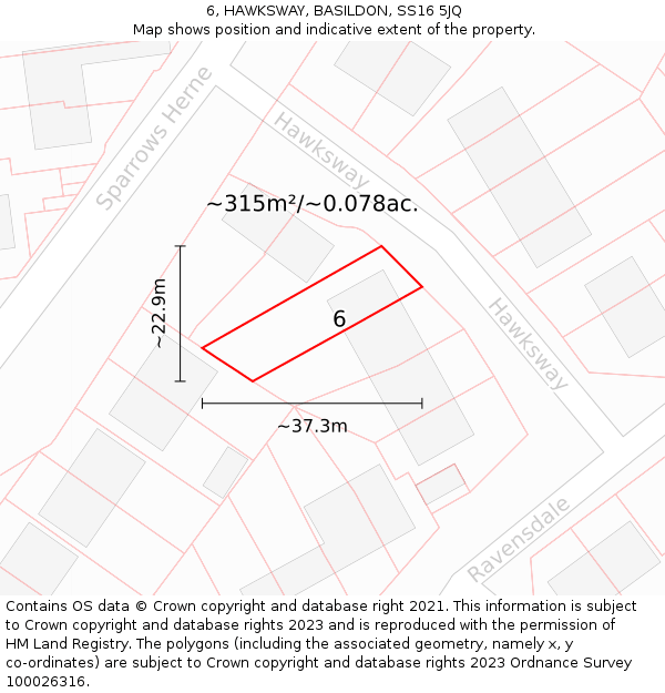 6, HAWKSWAY, BASILDON, SS16 5JQ: Plot and title map