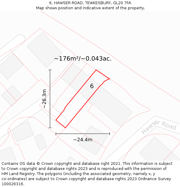 6, HAWSER ROAD, TEWKESBURY, GL20 7FA: Plot and title map