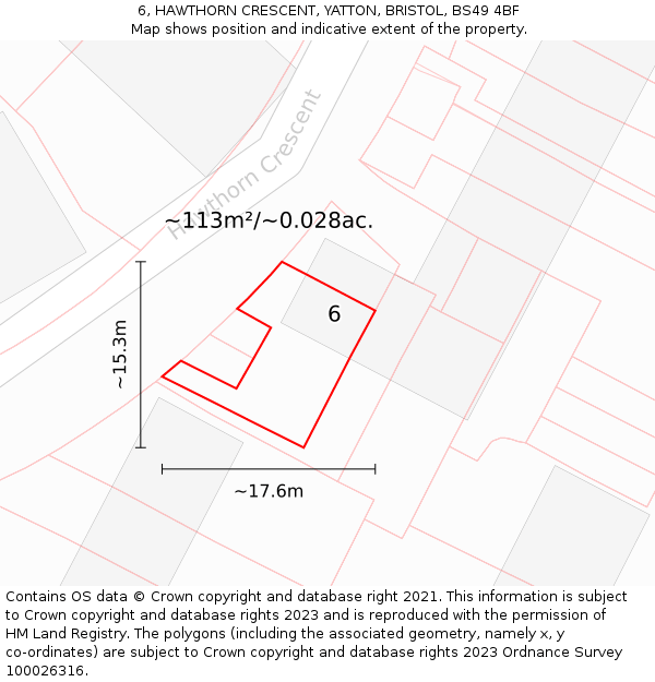 6, HAWTHORN CRESCENT, YATTON, BRISTOL, BS49 4BF: Plot and title map