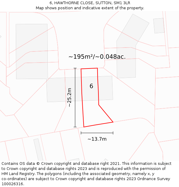 6, HAWTHORNE CLOSE, SUTTON, SM1 3LR: Plot and title map